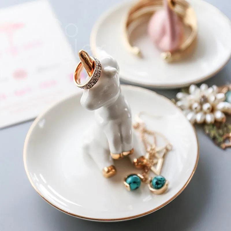 

Cocostyles InsFashion delicate unicorn and flamingo round ceramic jewelry dish for fashion girl's room decor christmas