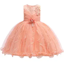 Для девочек Свадебная вечеринка High-end шелковые атласное вечернее платье цветок детское платье на свадьбу для торжеств кружевное платье
