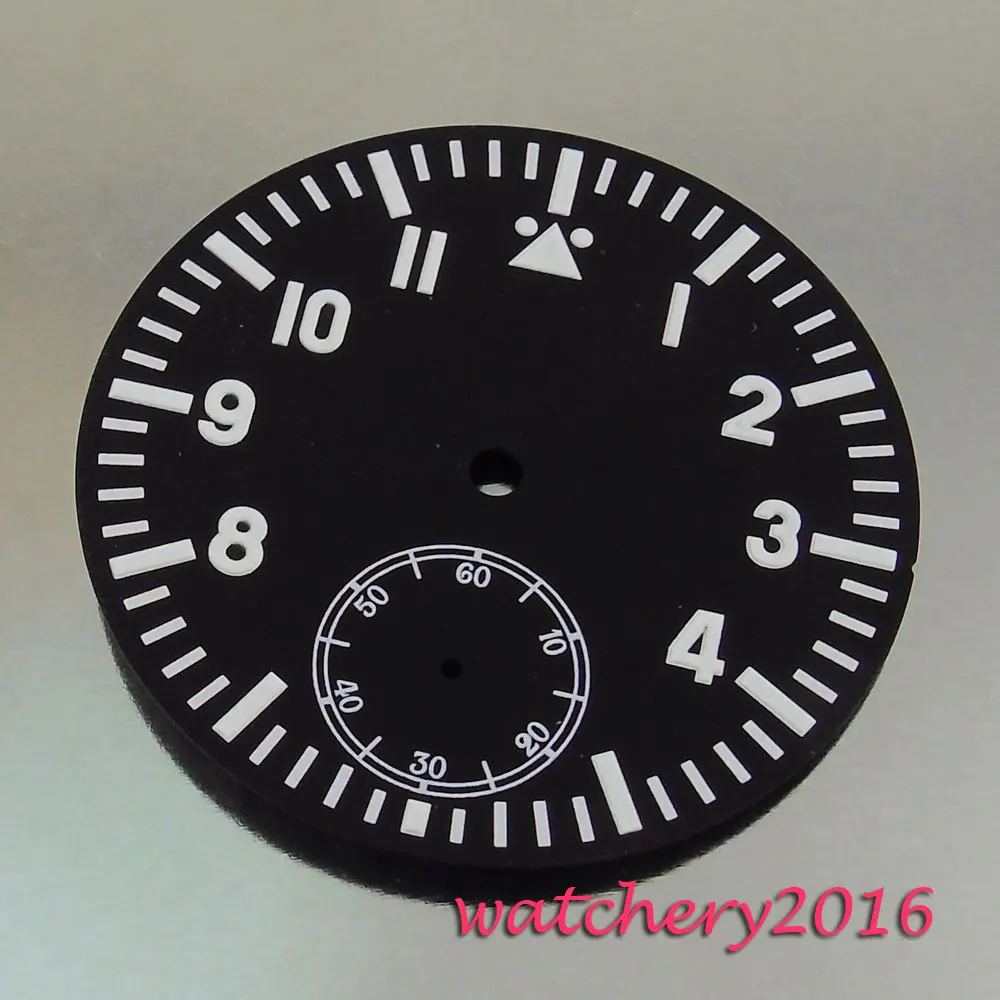 38,9 мм черный циферблат белые маркеры подходят 6498 ручной завод Мужские часы циферблат