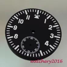38,9 мм черный циферблат белые маркеры подходят 6498 ручной завод Мужские часы циферблат