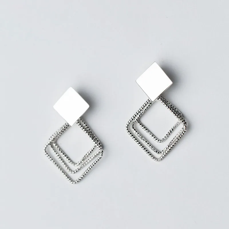 

Classic Multilayer Square Hollow 925 Sterling Silver Dangling Earrings