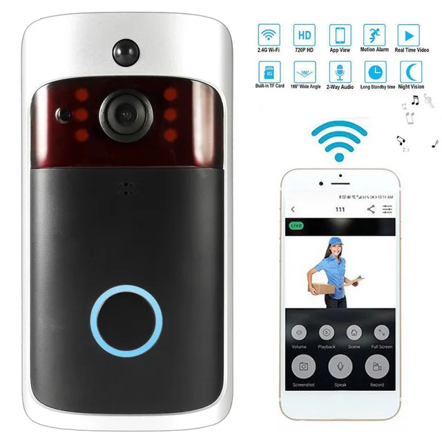 Умный беспроводной WiFi дверной звонок безопасности визуальная запись потребление удаленный домашний мониторинг ночного видения умный видео телефон двери