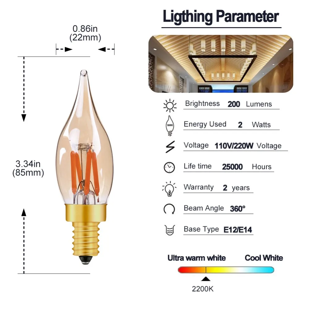 GANRILAND светодиодный E14 диммируемая Золотая мини трубчатая люстра ночник 0,5 Вт 1 Вт 2 Вт 4 Вт 2200 к E14 220V- 240V В винтажный Светодиодный лампочки накаливания