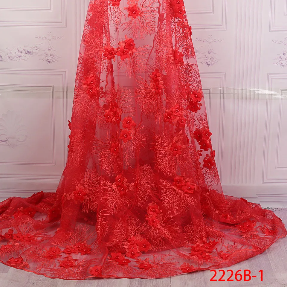 

2018 Embroidered Mesh Tulle Lace Fabric 3D Flower With Beaded African Tule Lace Fabrics For Wedding Party Dress AMY2226B-1