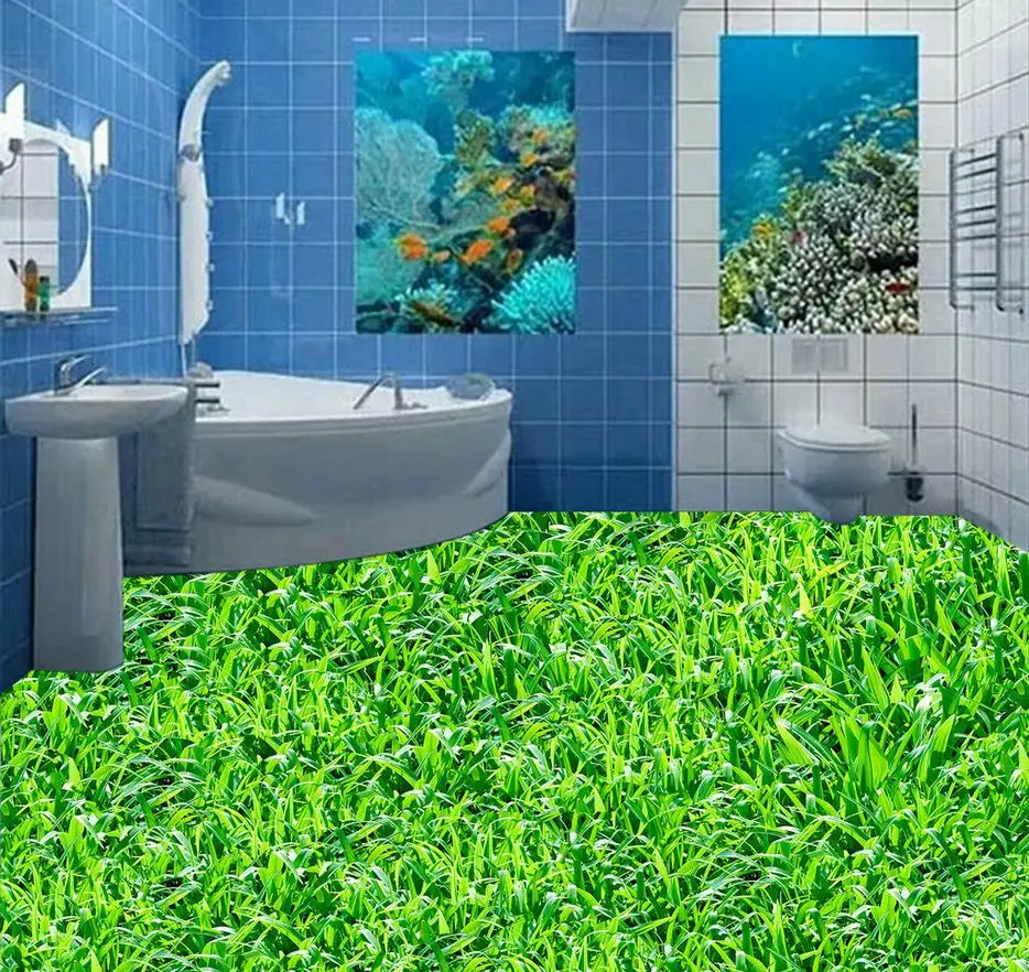 3d трава для покрытия пола газон 3D ванная комната пол живопись водонепроницаемые обои для ванной 3d Пол Фреска
