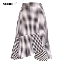 NEEDBO миди юбка Женская высокая талия юбка-годе женская s Bodycon плед Новое поступление Лето Faldas Jupe Femme юбки женские