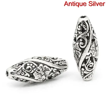 

Doreen Box hot- Spacer Beads Oval Silver Color Flower Pattern Carved Hollow 26mm x 11mm,Hole:Approx 1.9mm,10PCs (B31020)