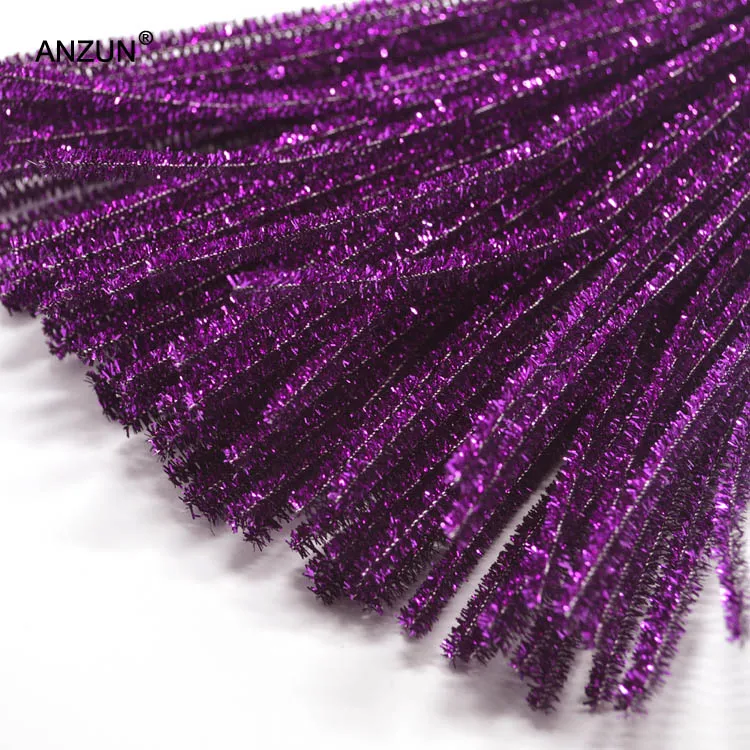 100 шт., 6 мм x 300 мм, Металлические Блестящие шенилловые стебли для детей, ручная работа, для обучения, шенилл, ремесло, украшение для рождественской елки - Цвет: Purple