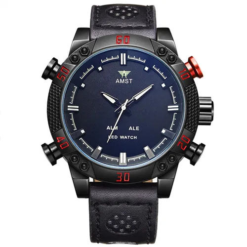 black AMST Роскошные Топ Брендовые мужские часы Модные Бизнес Кварцевые часы мужские s военные хронограф наручные часы Relogio Masculino - Цвет: black