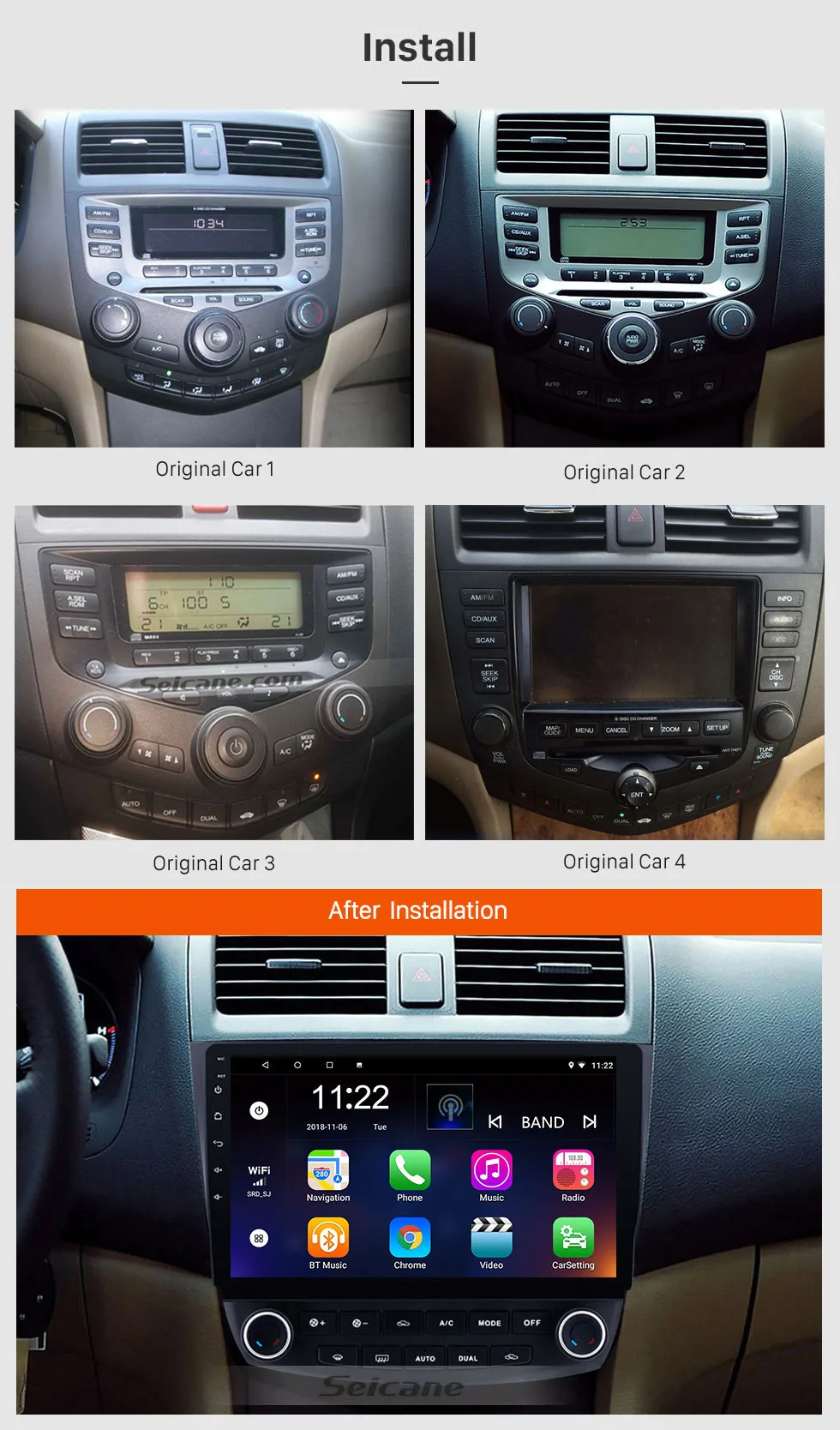 Seicane Автомагнитола 10,1 дюймов Android 8,1/7,1 стерео для 2003 2004-2006 2007 Honda Accord 7 2Din gps головное устройство мультимедийный плеер