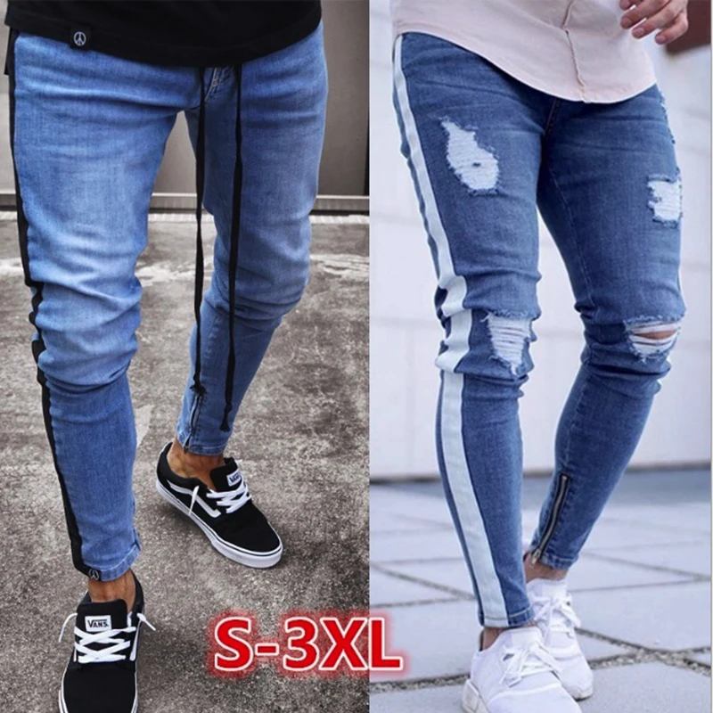 Men denim ripped hole Jeans side 