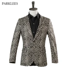 Хипстерский блейзер с леопардовым принтом, мужской пиджак на одной пуговице, мужские блейзеры, костюмы для вечеринки, выпускного, танцев, ночного клуба, певец, диджейские костюмы 3XL