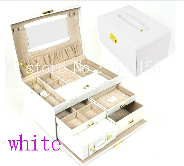luxurious 3 layers white leather jewelry box earrings jewelry packaging