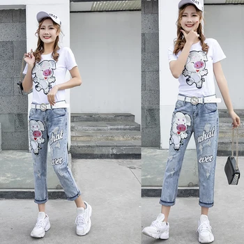 women's denim pant set