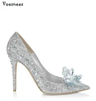 

2019 Fashion Sexy Cinderella Crystal Women Shoes Silver Rhinestone Princess Wedding Shoes Platform Pumps High Heels Party Shoes