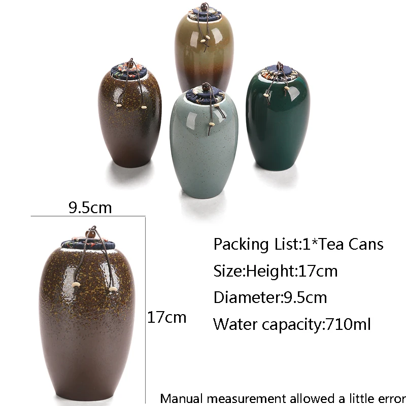  Vintage Coarse Pottery Kiln Change Glaze Storage Bottle Ceramic Tea Cans Sealed Flower Tea Canister - 32887270214