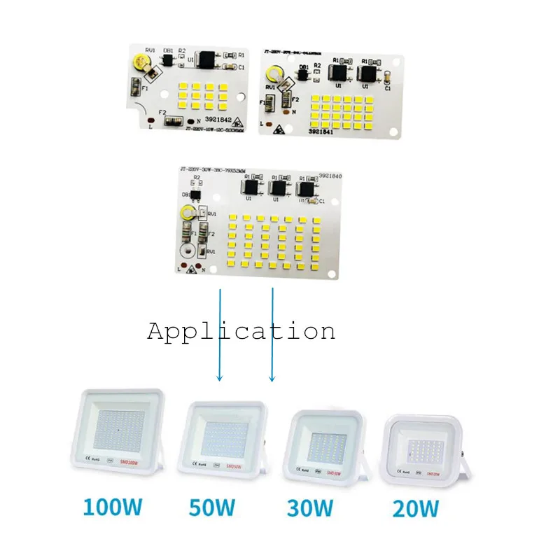 Светодиодный чип AC220V COB SMD2835 10 Вт 20 Вт 30 Вт 50 Вт 100 Вт 200 Вт линейный ламповый модуль прожектора без необходимости Светодиодный драйвер 10 шт