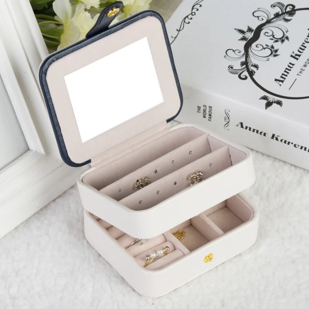 

Mini Jewelry Box Organizer Travel Small Portable Storage Case with Mirror Zipper for Rings Earrings Necklace Jewelry Packaging