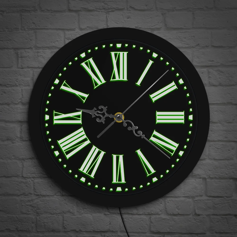 Classic Roman Numerals Vintage Wall Clock With Luminous LED Backlight Roman Numbers Lighted Wall Watch Roman digits Night Light