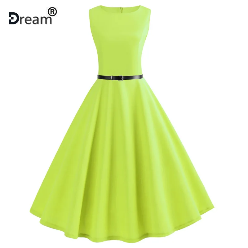 

2019 Sleeveless Elegant Office Party Dress Women Summer Casual Midi Dresses 50s 60s Vintage Robe Femme Rockabilly Swing Dress