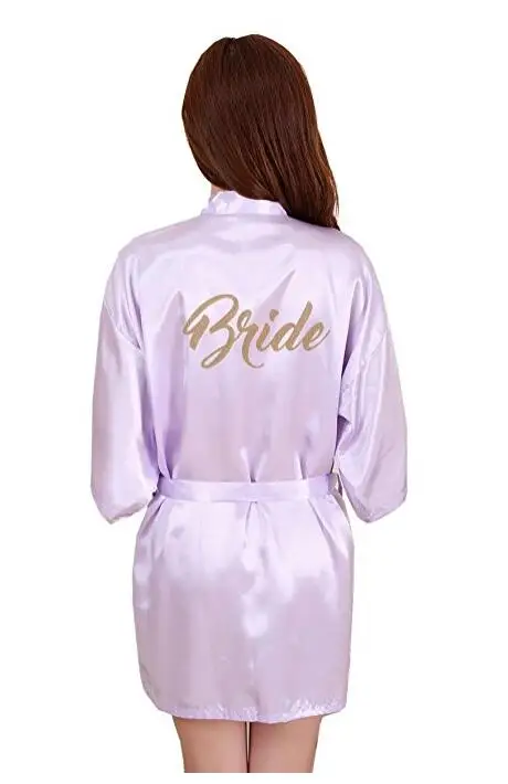 RB70 сексуальный Свадебный вечерние халат с буквенным принтом невесты на спине женский короткий атласный свадебное кимоно одежда для сна - Цвет: lavender bride