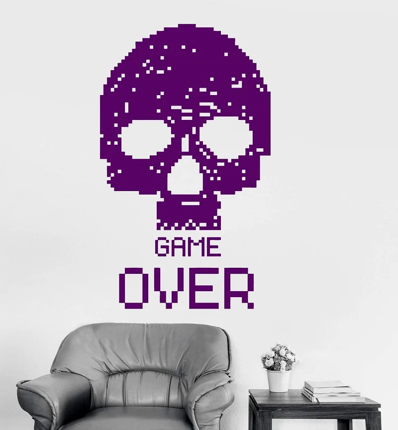 

Vinyl wall decal game player skull pixel video game game room sticker mural game hall internet cafe decoration wall sticker YX08