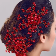 Большой белый красный цветочный китайский головной убор подружки невесты Свадебные аксессуары для волос жемчужные бусины свадебные гребни для волос головные уборы для женщин