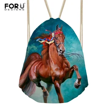 

FORUDESIGNS Drawstring Bag Girls Schoolbag Horse Printing Small Backpack Travel Home Storage Bag Strings Package Women Bach Bags