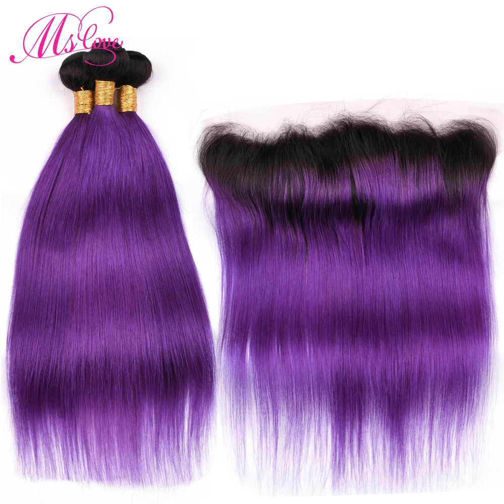 

Ms Love Tb/Purple Ombre Hair Bundles With Lace Frontal Closure Straight Brazilian Hair Bundles With Frontal Remy Human Hair