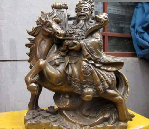 

shitou 001470 Chinese Fengshui Bronze treasure bowl Wealth God On Horse Mammon Buddha statue