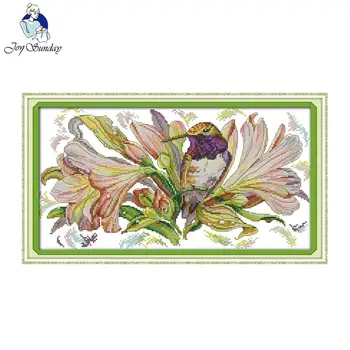

Joy Sunday The Bird And Flower Peony Decor Painting On Canvas 11CT 14CT Cross Stitch Kits Needlework Sets Embroidery D723