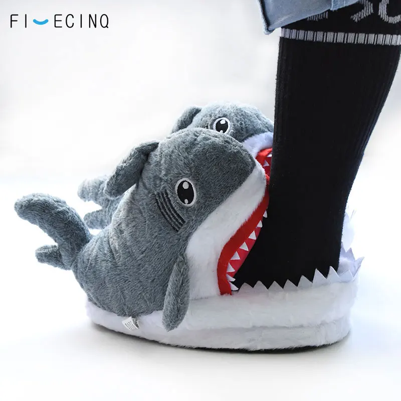 

Gray Shark Slippers Cartoon Anime Party Winter Shoes Girl Woman Couple Funny Cute Sneakers Birthday Present Non-slip Warm Home