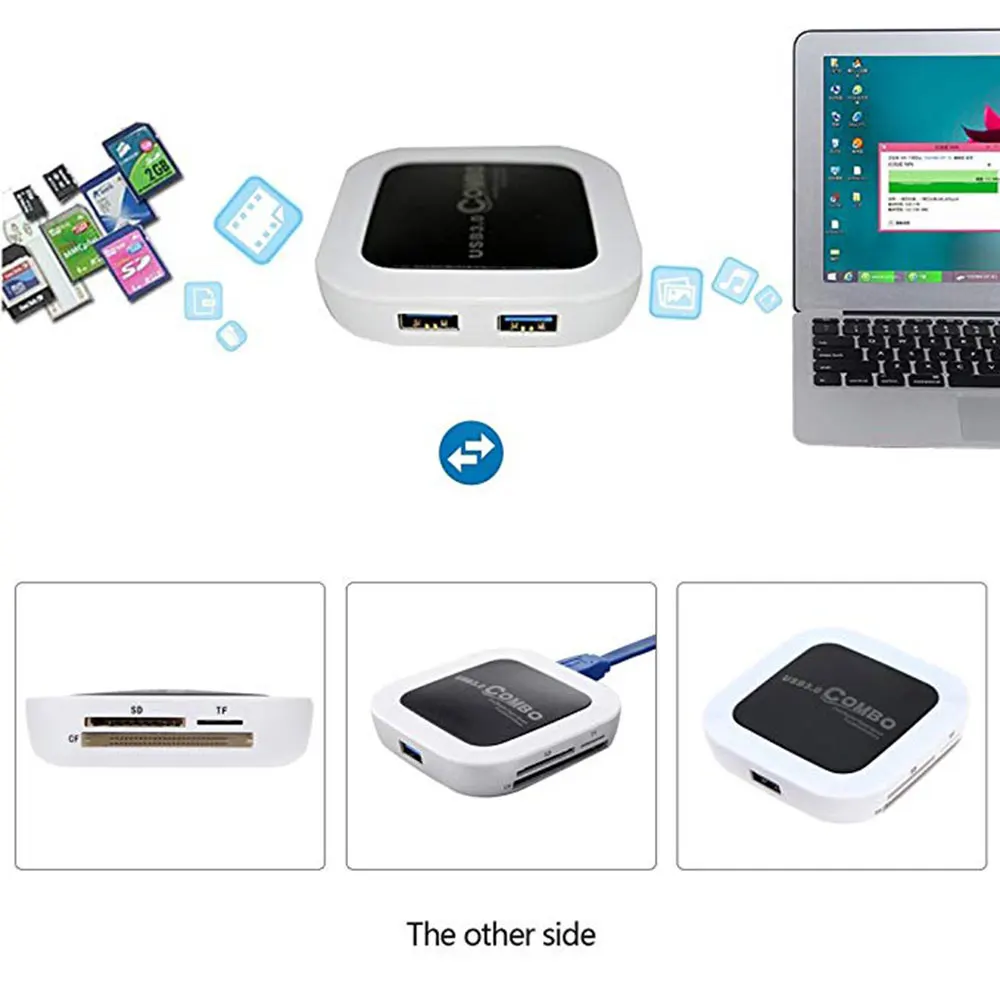 Super Speed 3.0 Card Reader for TF/SD/CF with 3 Port USB 3.0 HUB USB3.0 Cable for you no need any drive beautiful LED Indication Super Speed 3.0 Card Reader for TF/SD/CF with 3 Port USB 3.0 HUB USB3.0 Cable for you no need any drive beautiful LED Indication
