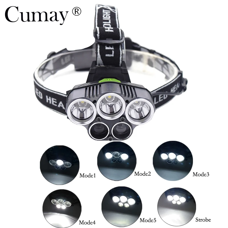 

15000LM High Brightness 5 LED Head lamp Led Headlamp Alu-alloy Body Lantern on the Head , 2 Color for choice