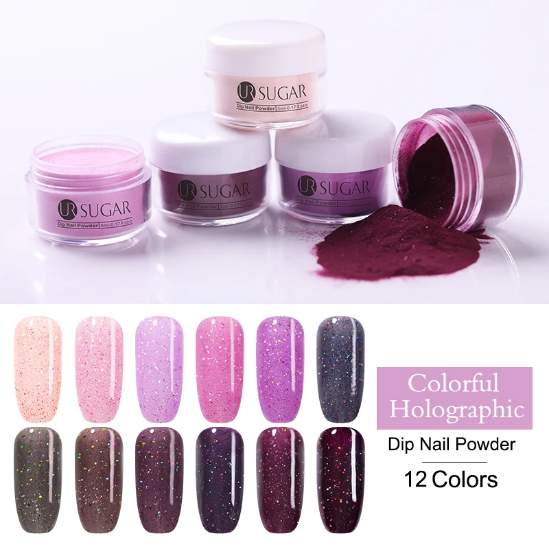 

UR SUGAR 5ml Dipping Nail Powders kits Holographic Nude Glitter Nail Dip System Powder Dust Decoration Natural Dry Without Lamp