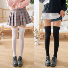 1 paar Mini Frauen Mädchen Mode Schule Student SocksSpring Sommer Opaque Über Knie Oberschenkel Hohe Elastische Sexy Strümpfe schwarz/weiß