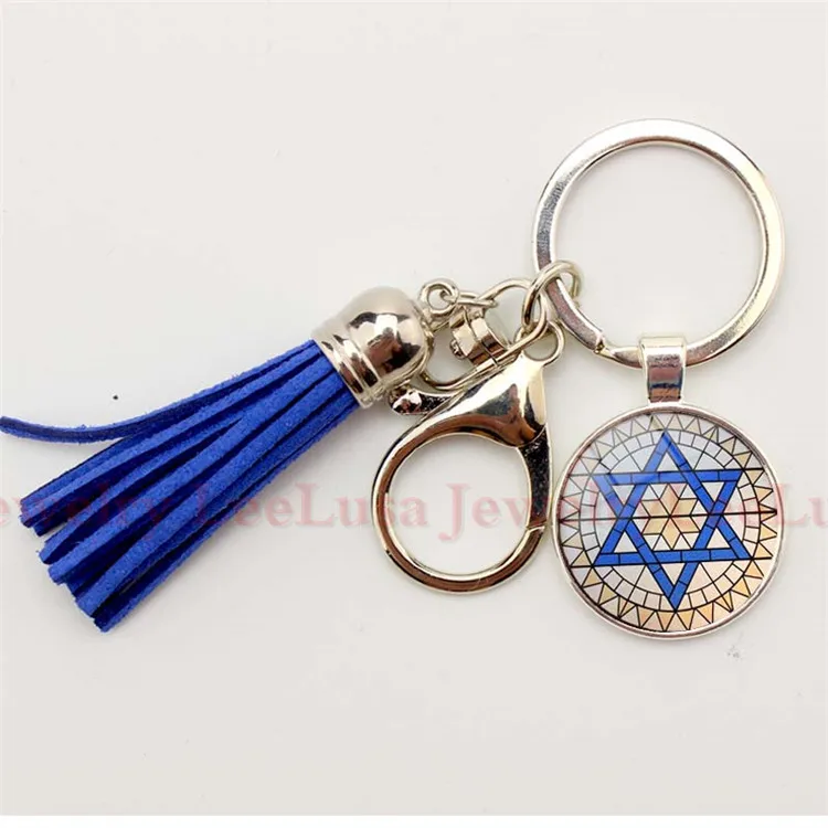 

Star of David Glass Dome Picture Pendant Key Chain tassel KeyRings Keychain Sleutelhanger Judaica Gift
