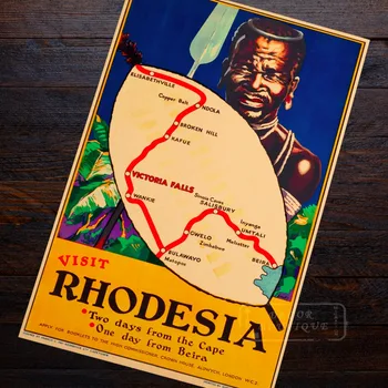 

Rhodesia Zimbabwe Art Maps Retro Vintage Kraft Travel Poster Canvas DIY Wall Sticker Home Bar Posters Decoration Gift