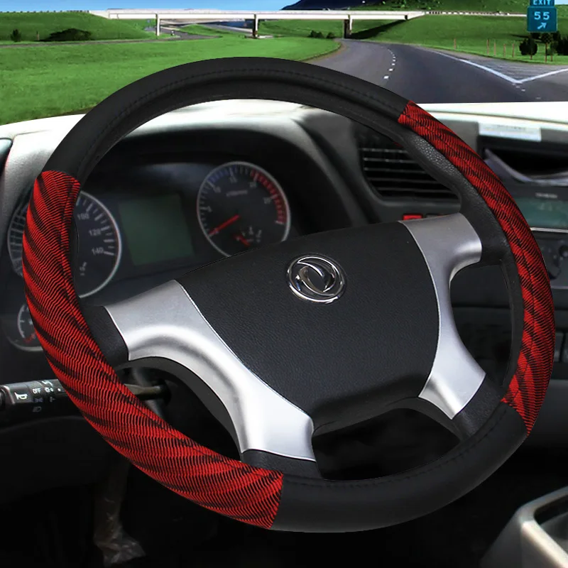 

KKYSYELVA Silk Leather Steering Wheel Covers for Car Bus Truck 36 38 40 42 45 47 50cm Diameter Auto Steering-wheel cover