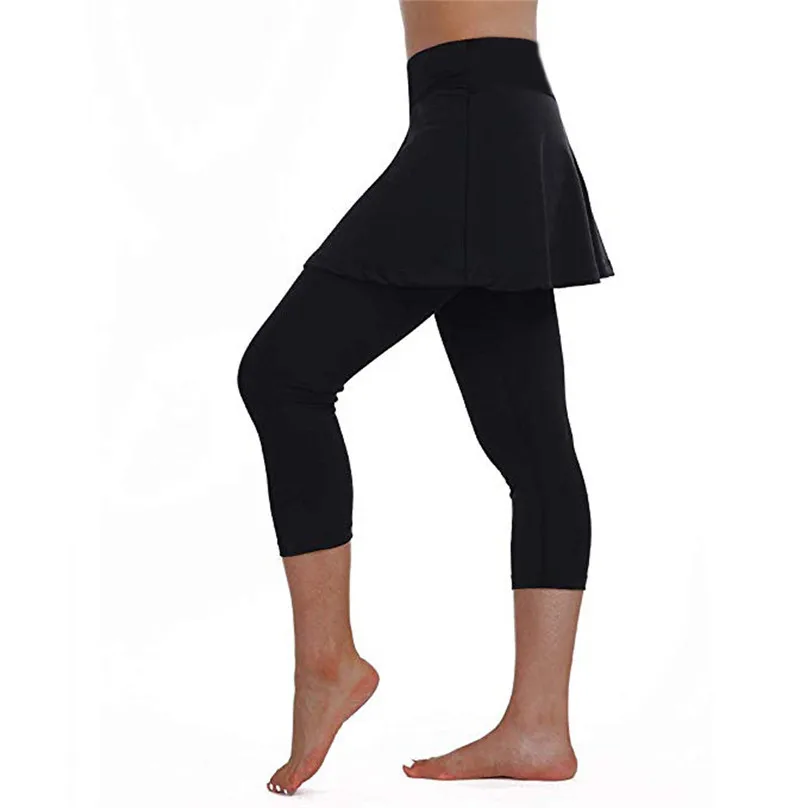 Women's Casual Skirt Leggings Tennis Pants Sports Fitness Cropped Culottes Sports Skirt Pants #4M15 (3)