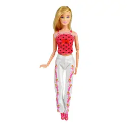 Новый горошек Красный слинг + печатных белый повседневные штаны аксессуары для кукол для 12 дюймов Кукла одежда девочек игрушки Best подарок