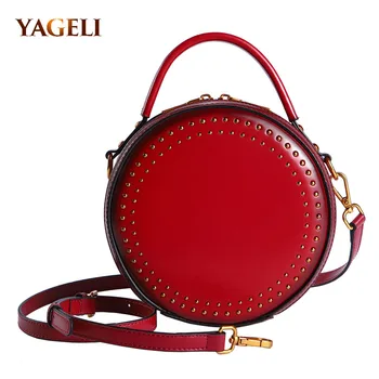 

Genuine leather women's handbag vintage circular leather women shoulder bags luxury handbags women bags designer women's bag