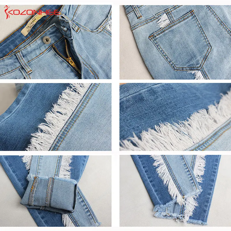 Women Stretch White tassels Jeans With High Waist Elasticity Plus Size Pencils Splice Denim Pants Casual Jeans For Girls