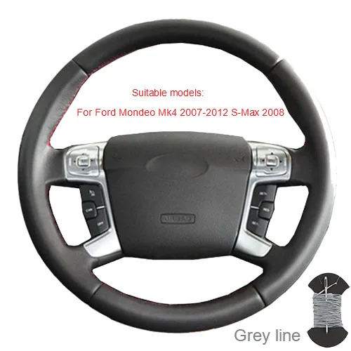 Накладка на руль для Ford Mondeo Mk4 2007-2012 S-Max 2008 Ford Focus 3- Kuga-/на заказ оплетка руля - Название цвета: Grey thread
