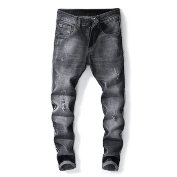 

2019 New Men's jeans Men's Pleated Locomotive Stretch Slim pants Ripped jeans Washed White Blue Black trousers More Size 29-38