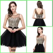 Маленькое черное короткое ТРАПЕЦИЕВИДНОЕ Золотое кружевное платье с аппликацией для выпускного вечера, миниатюрные Сексуальные вечерние платья с открытой спиной для маленьких девочек