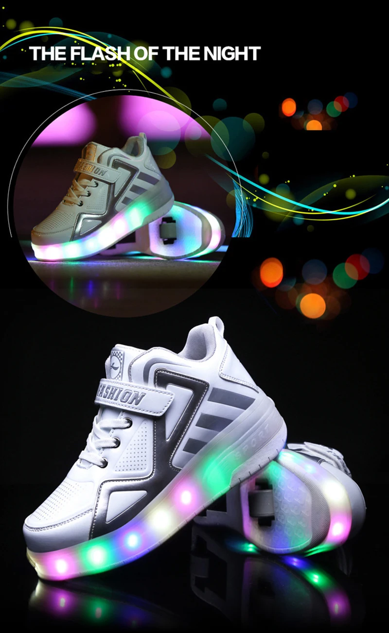 Детская обувь Детские светящиеся кроссовки с двумя колесами детские роликовые коньки туфли со светодиодной подсветкой для мальчиков и девочек