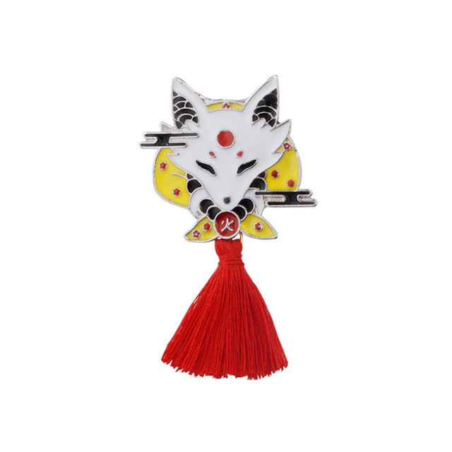 Animal Alloy Tassel Brooch Japanese Ninja Rabbit Fire Fox Snake Kendo Sika Deer Enamel Pin Backpack Badge Friends Gifts
