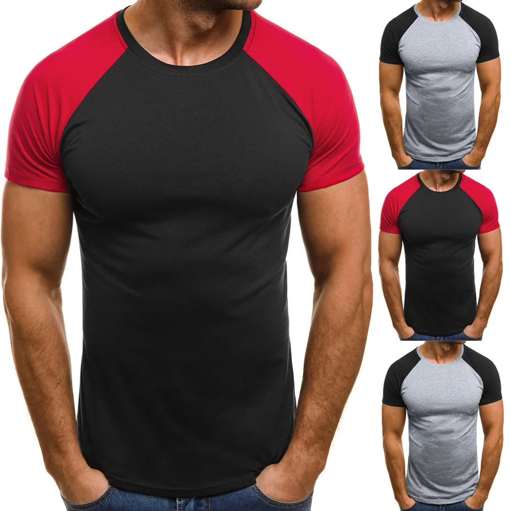 2019 Новая модная мужская облегающая футболка с коротким рукавом в стиле пэчворк feb12
