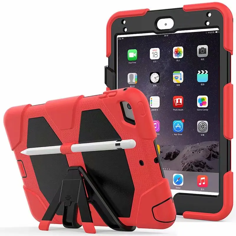 rose red Силиконовый чехол для Apple ipad Mini 5 Mini5 A2133 A2124 A2126 7,9 дюймов планшет дети Безопасный ударопрочный Стенд защитный чехол+ ручка - Цвет: rose red